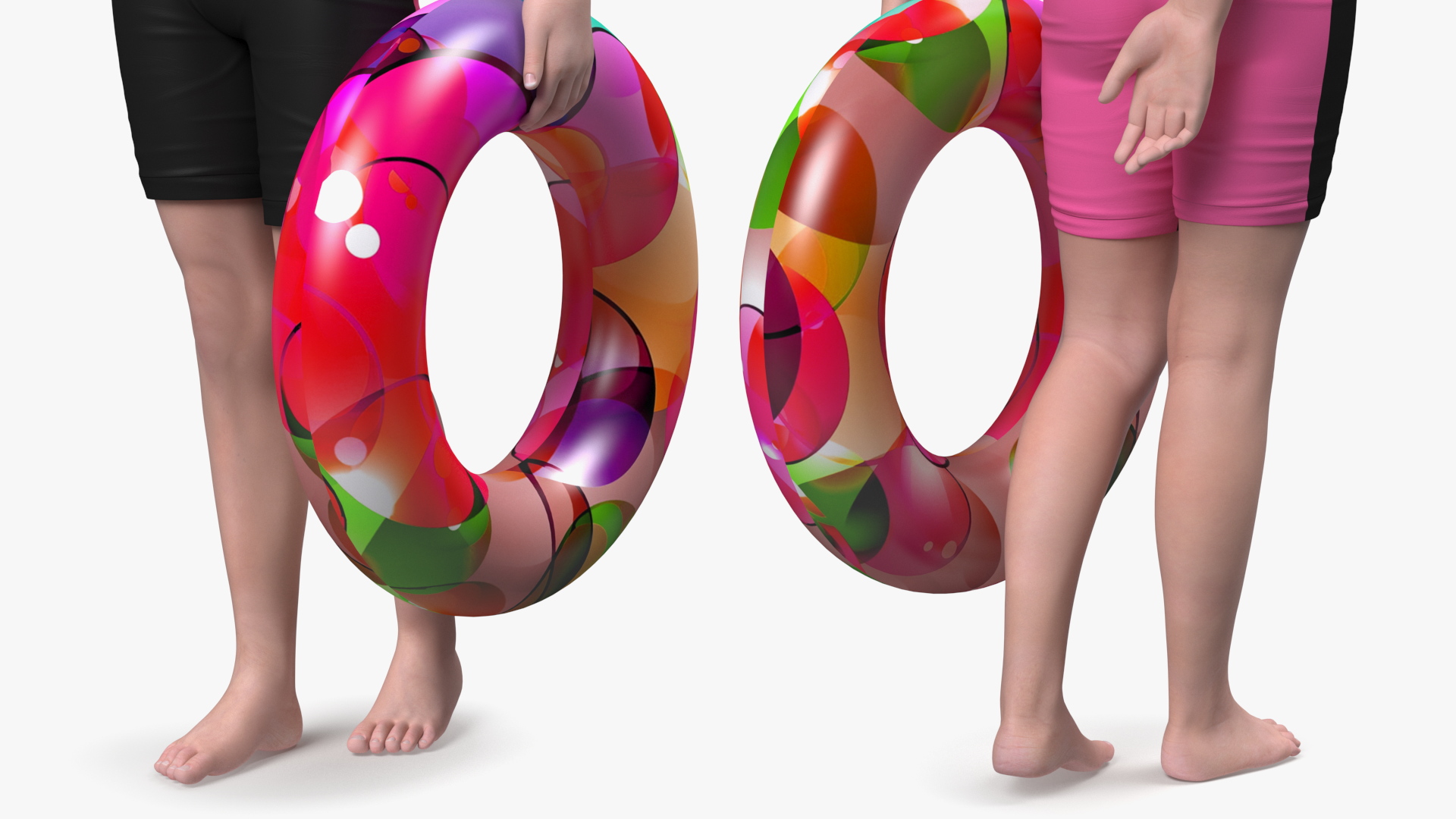 3D model Chinese Baby Girl in Swimsuit Walks with Inflatable Toy