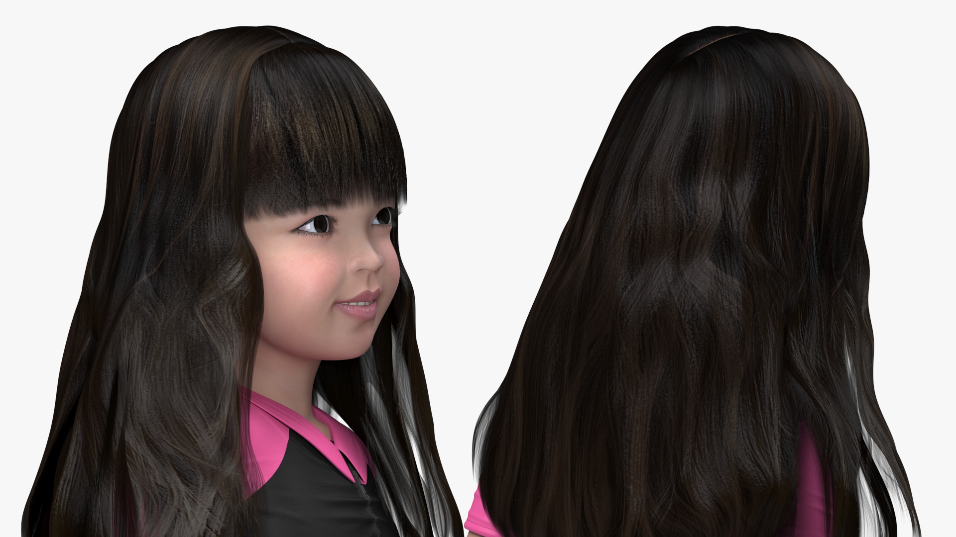 3D model Chinese Baby Girl in Swimsuit Walks with Inflatable Toy