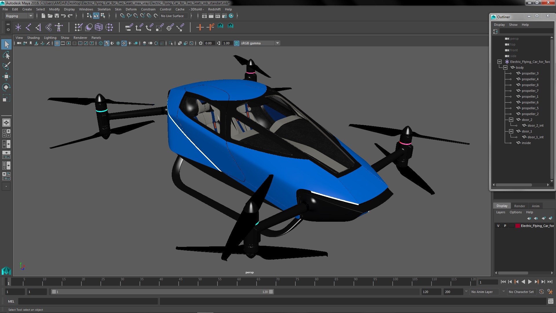 3D Electric Flying Car for Two Seats model