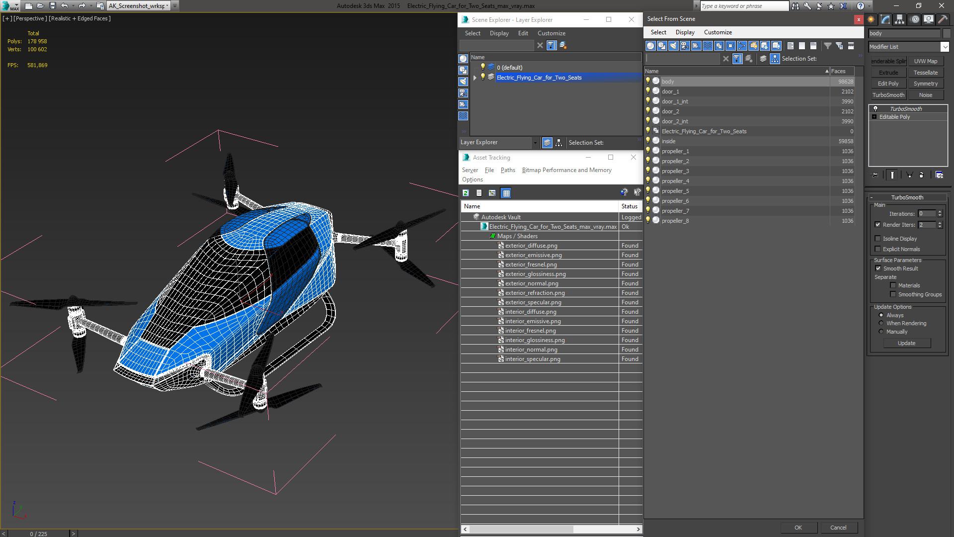 3D Electric Flying Car for Two Seats model
