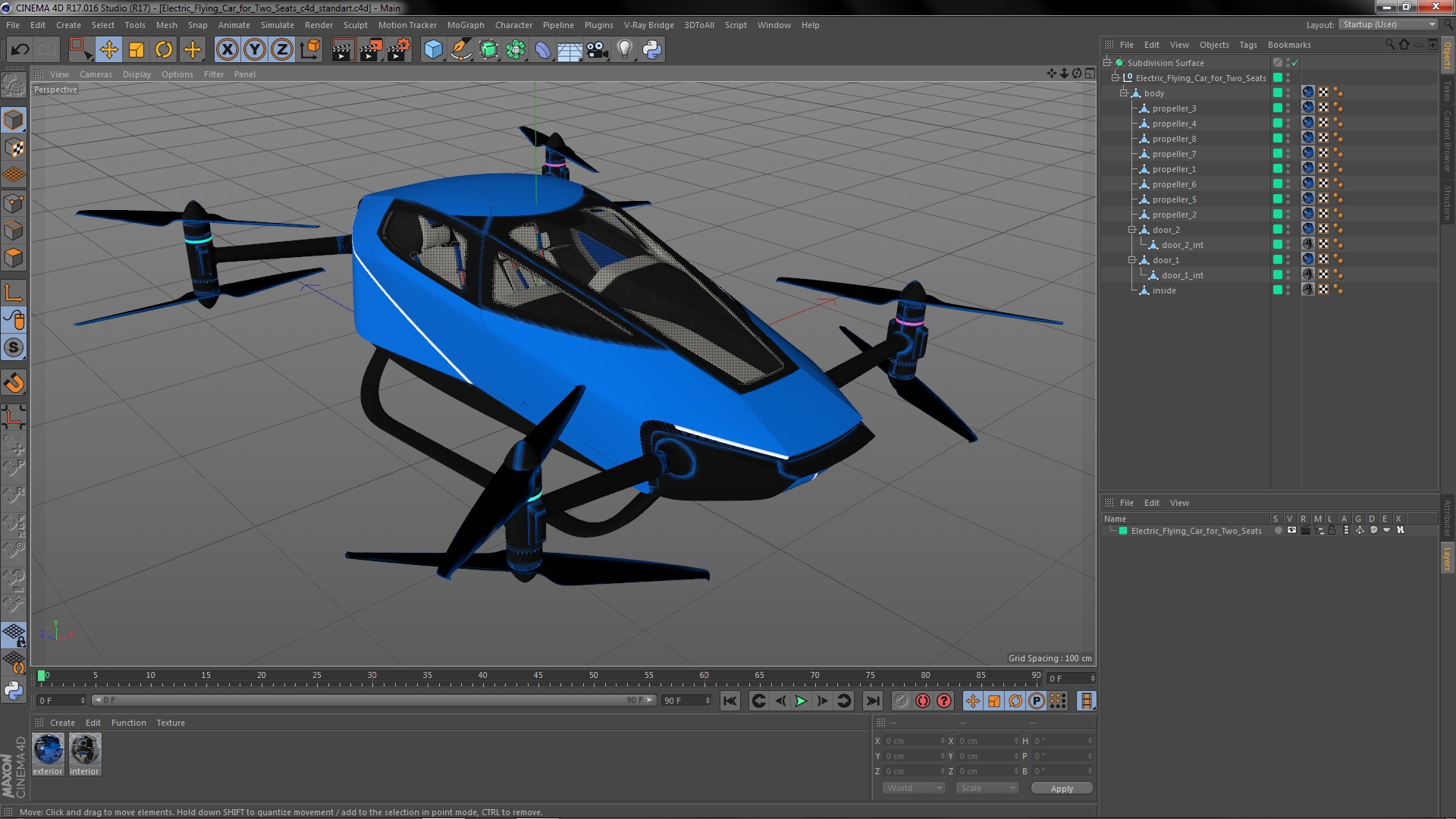 3D Electric Flying Car for Two Seats model