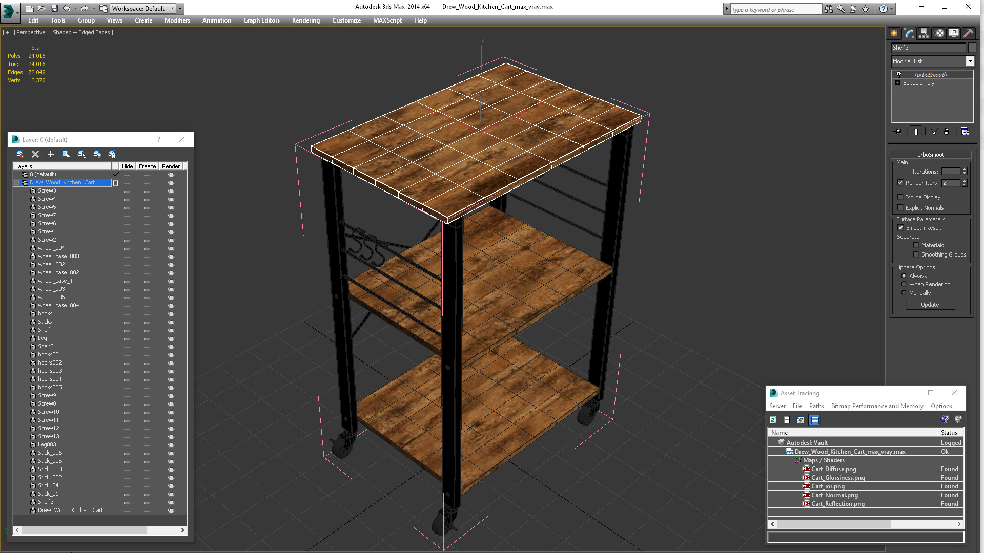 Drew Wood Kitchen Cart 3D