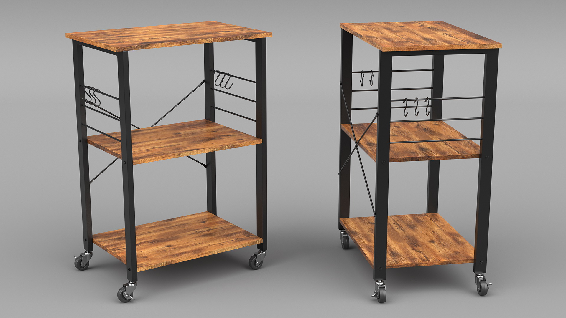 Drew Wood Kitchen Cart 3D