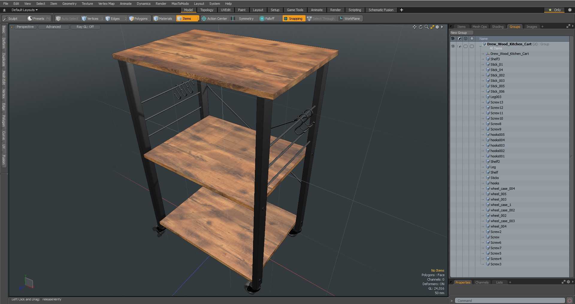 Drew Wood Kitchen Cart 3D