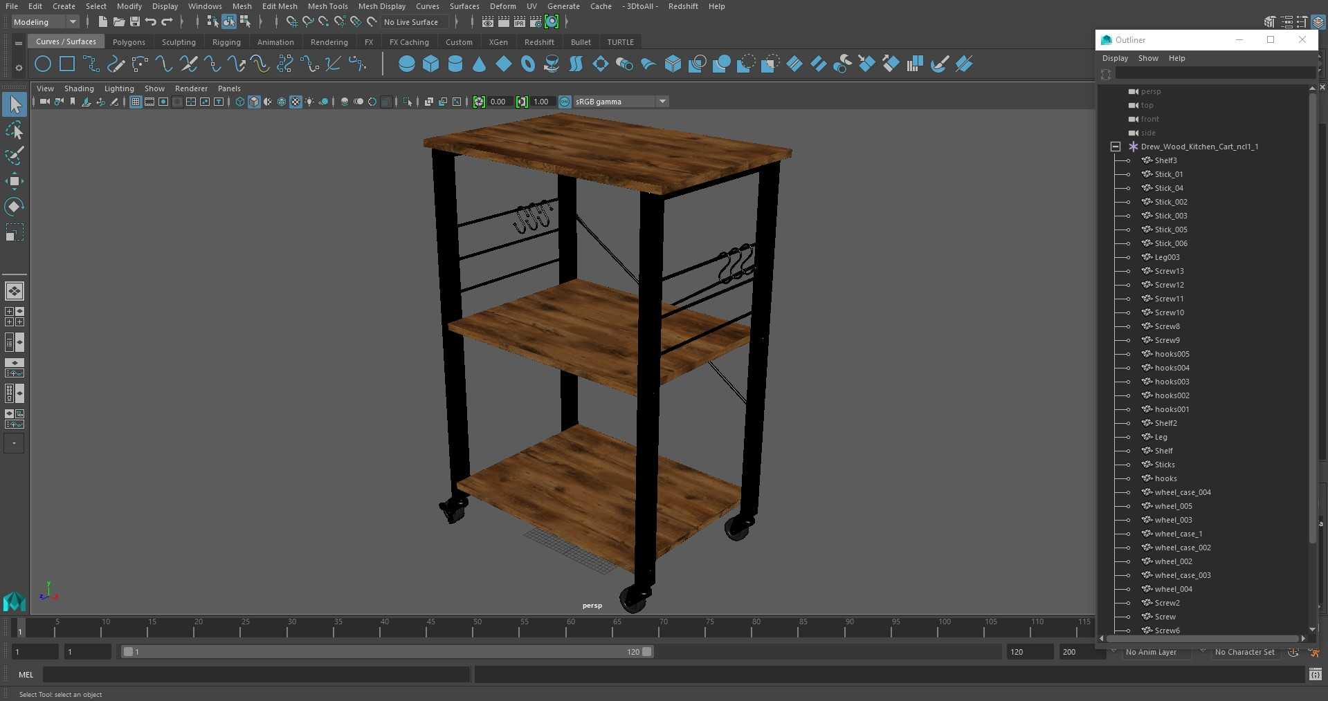 Drew Wood Kitchen Cart 3D
