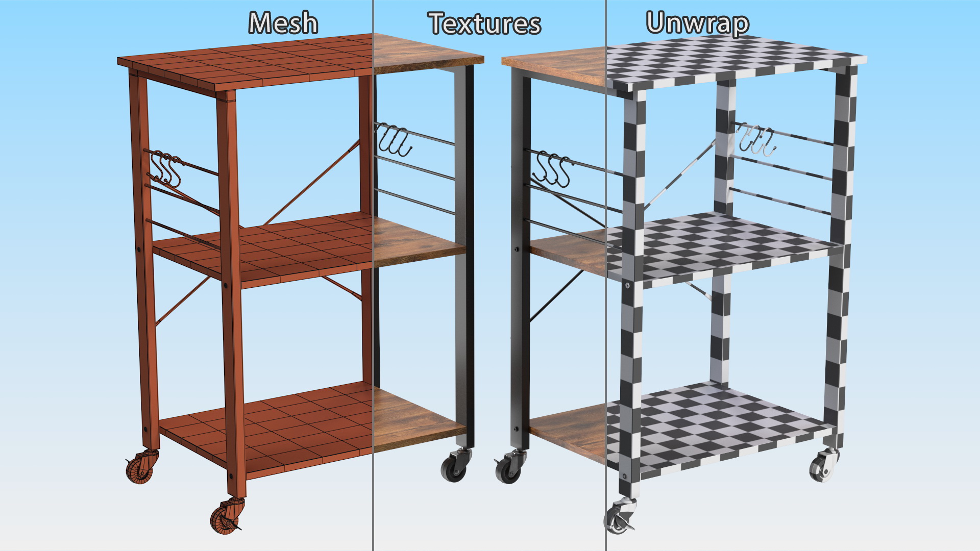 Drew Wood Kitchen Cart 3D