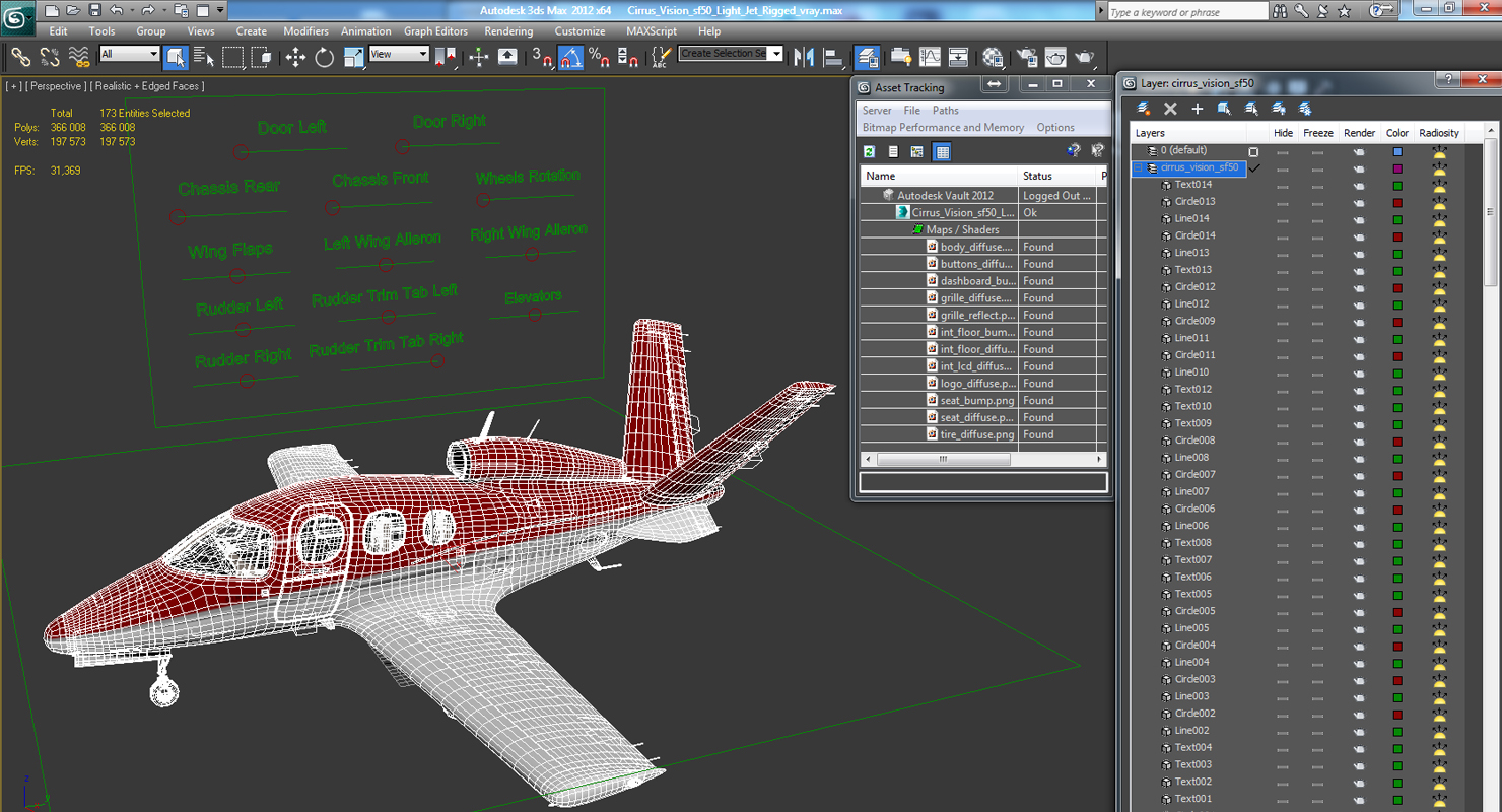 3D model Cirrus Vision sf50 Light Jet Rigged