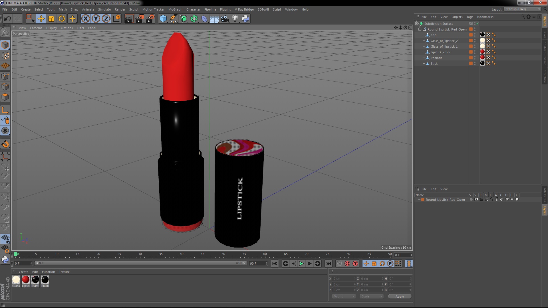 3D Round Lipstick Red Open model