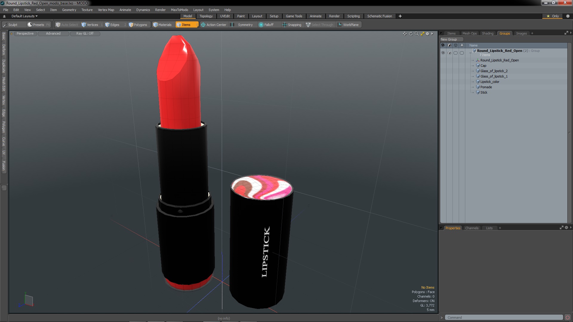 3D Round Lipstick Red Open model