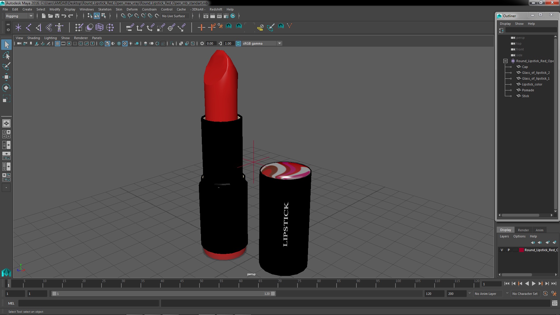 3D Round Lipstick Red Open model