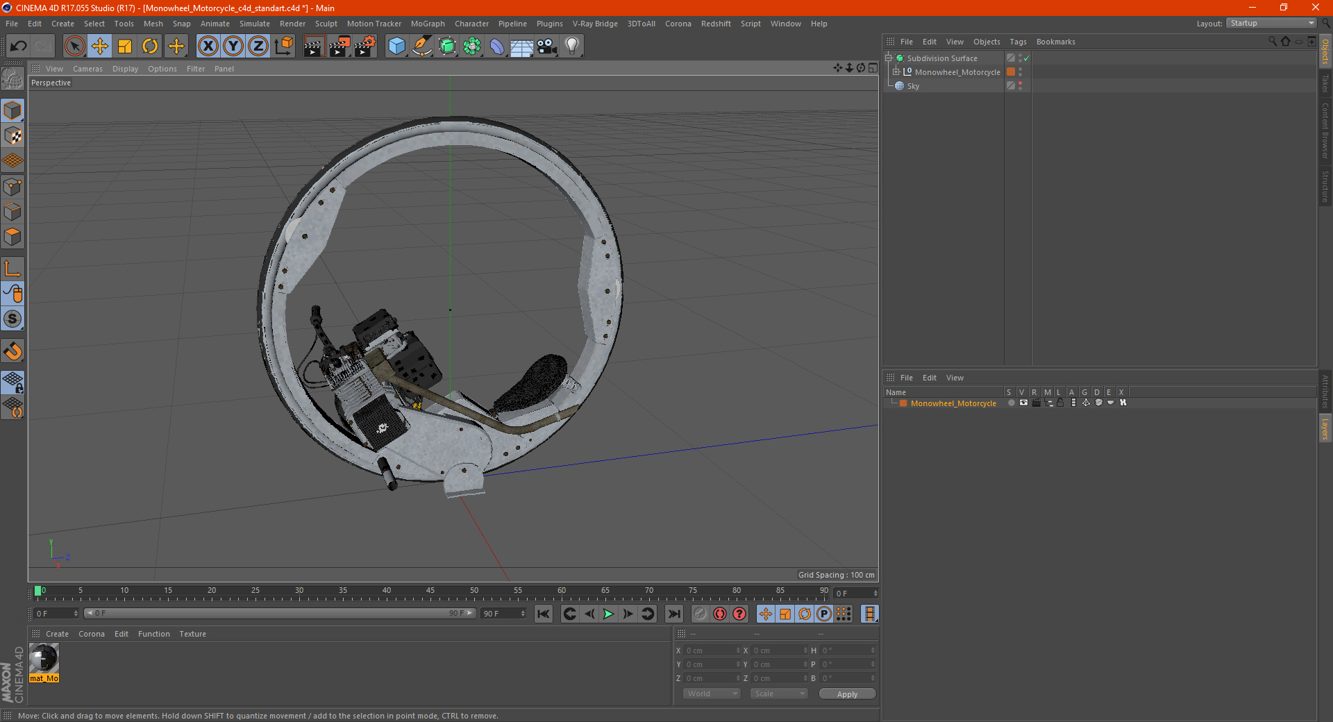 3D Monowheel Motorcycle White