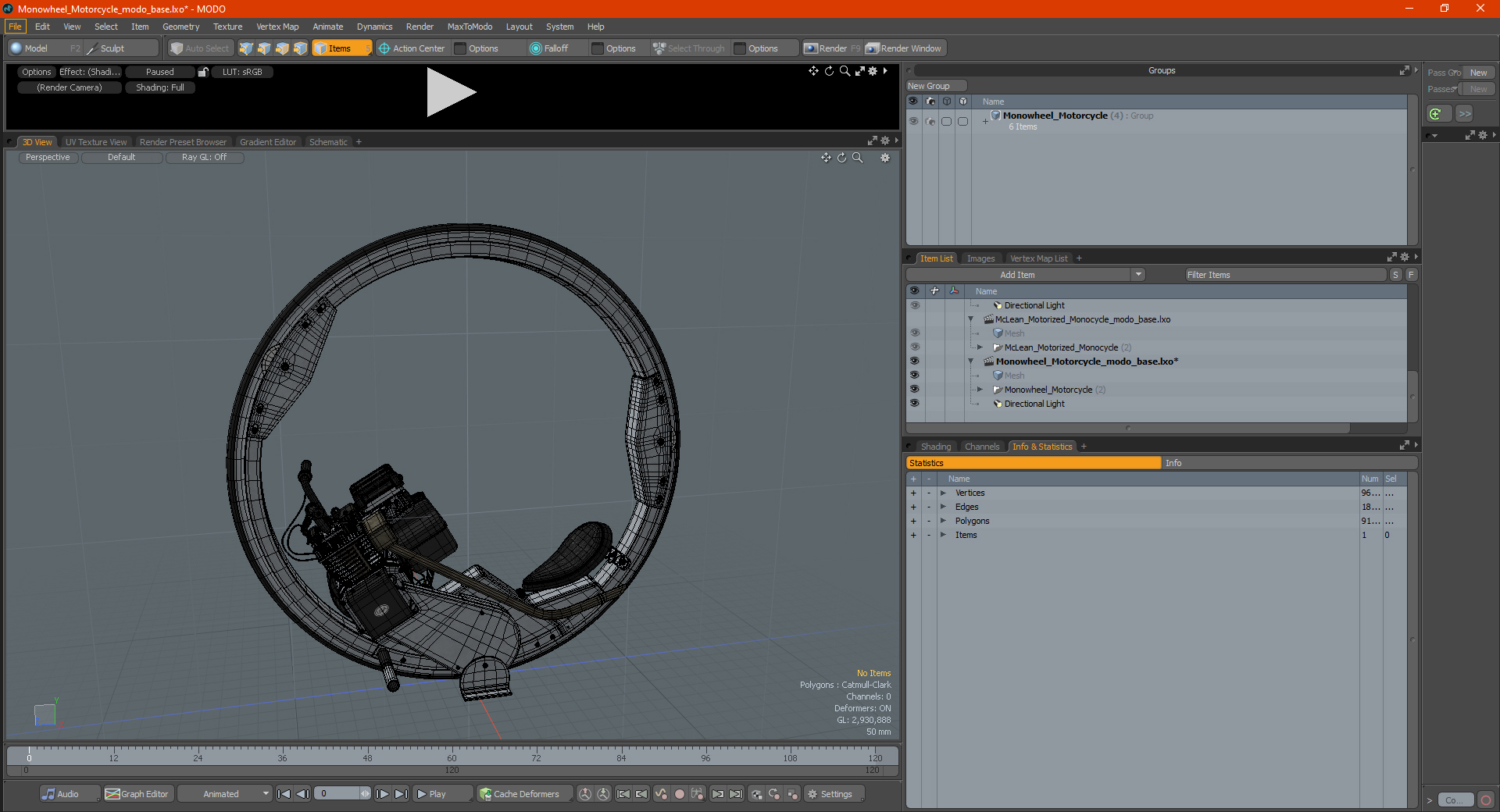 3D Monowheel Motorcycle White