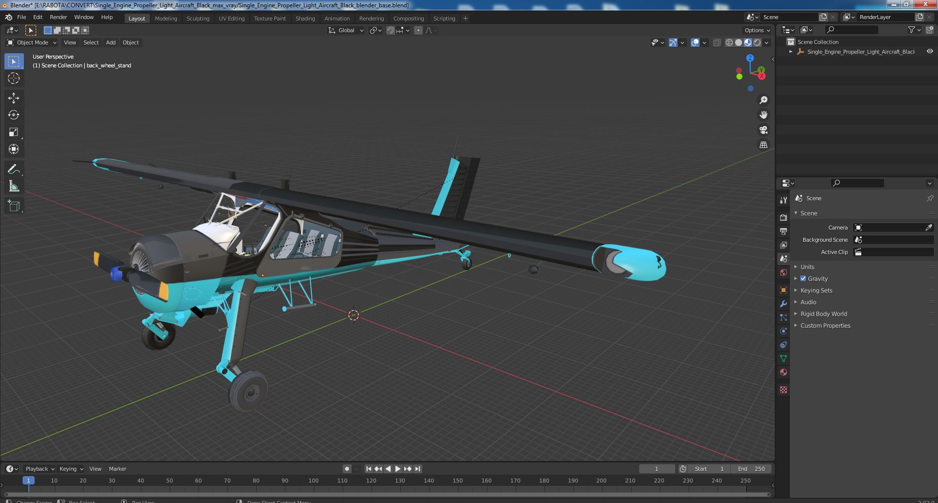 Single Engine Propeller Light Aircraft Black 3D model