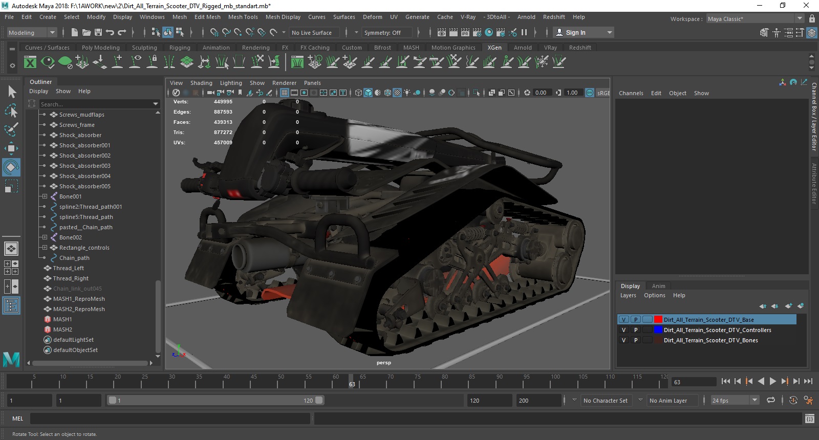Dirt All Terrain Scooter DTV Rigged for Maya 3D model
