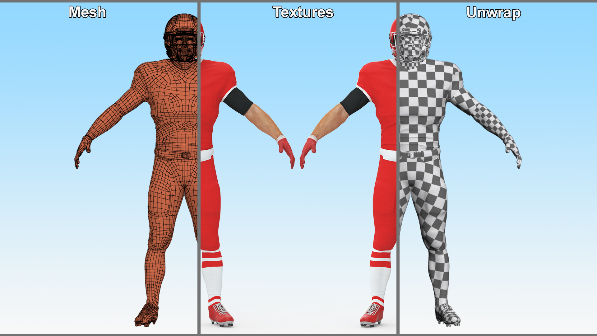 Red Uniform Football Player Rigged 3D model