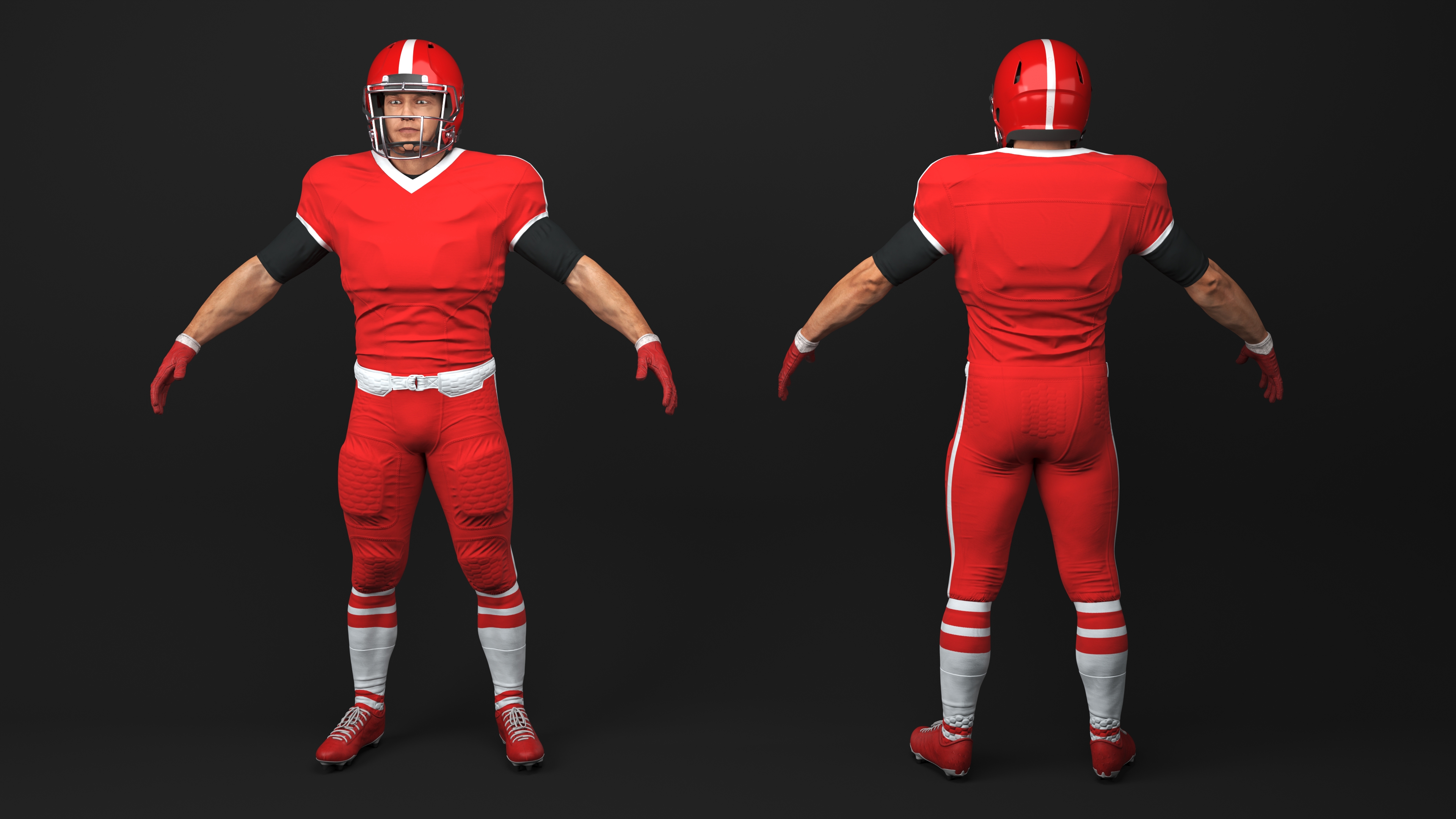 Red Uniform Football Player Rigged 3D model