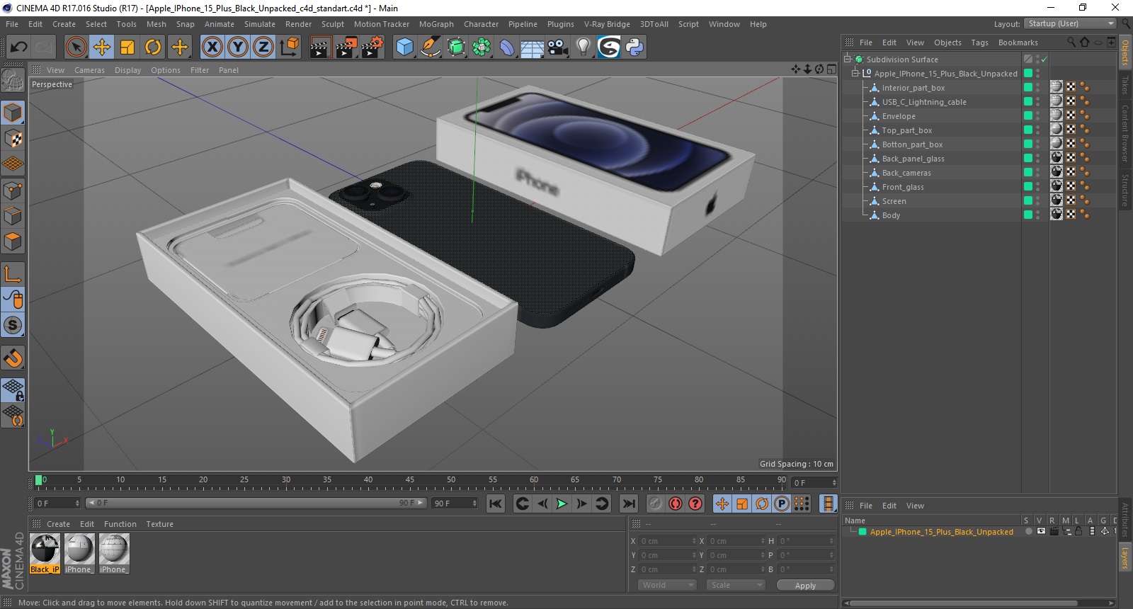 3D model Apple IPhone 15 Plus Black Unpacked