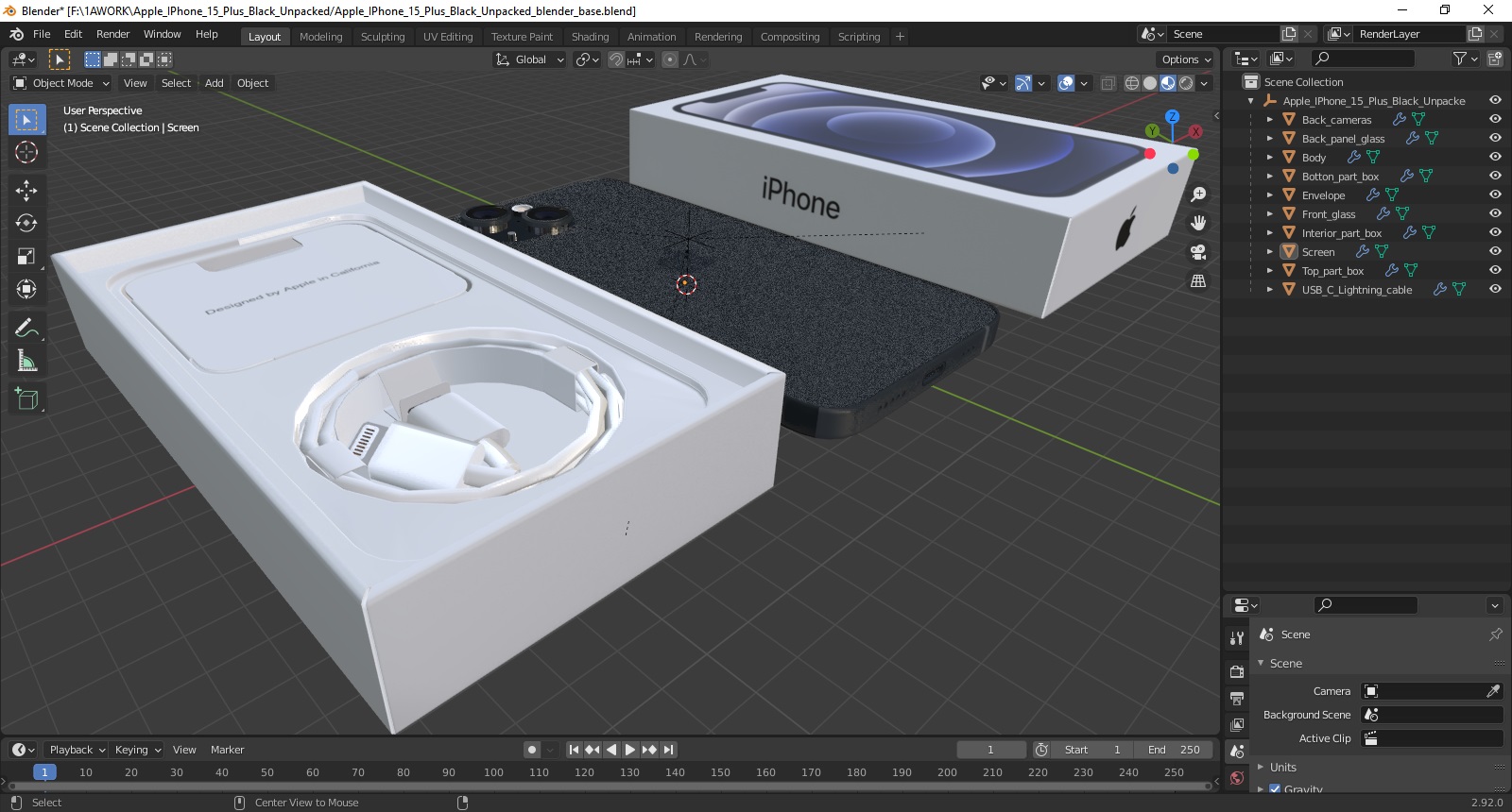 3D model Apple IPhone 15 Plus Black Unpacked
