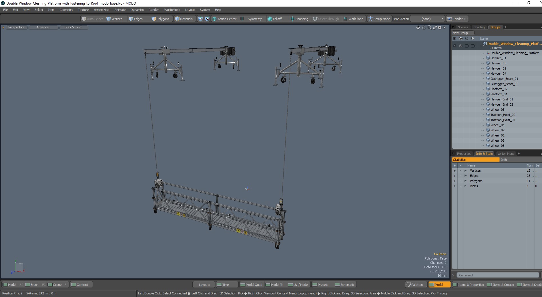 Double Window Cleaning Platform with Fastening to Roof 3D model