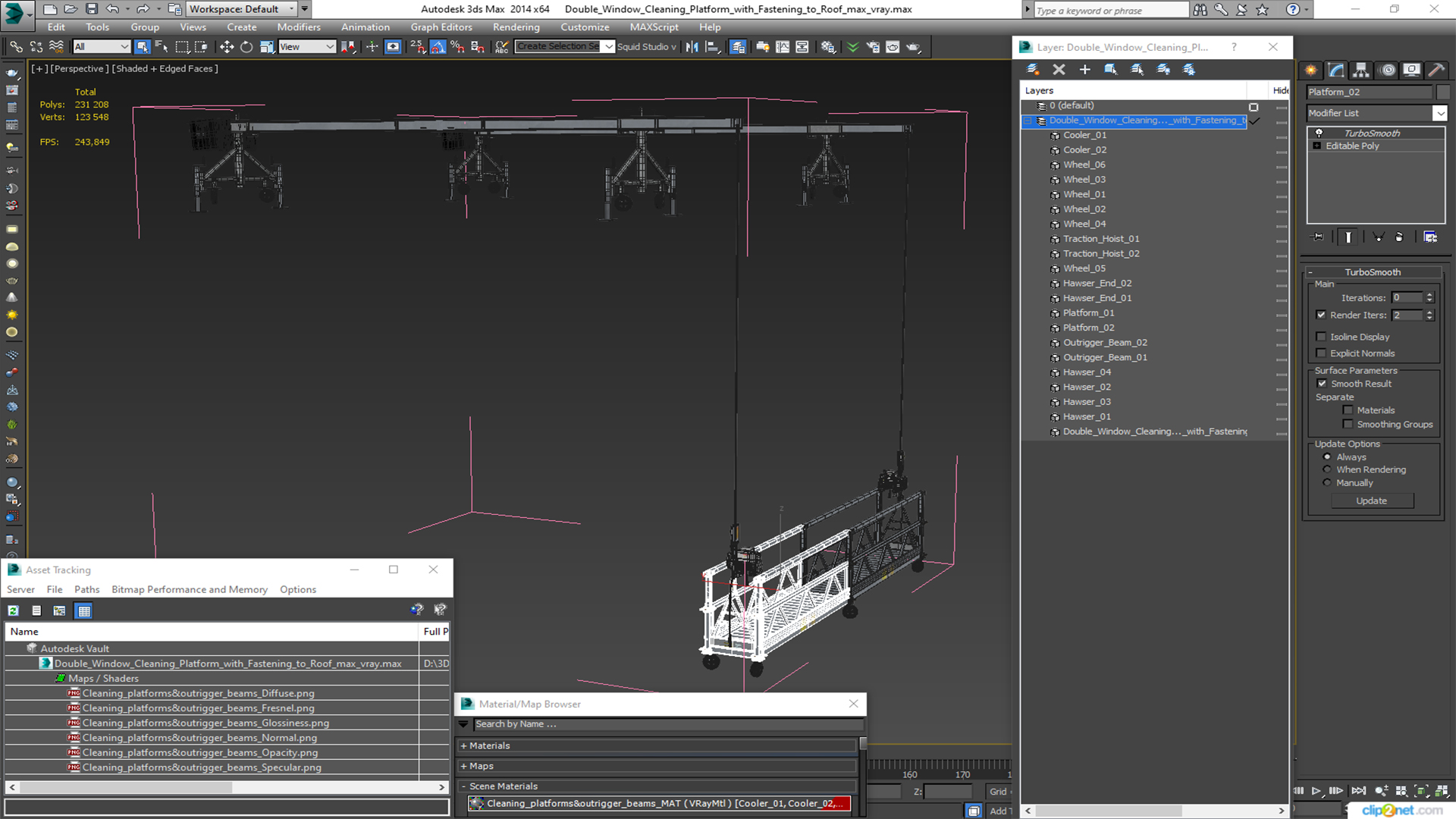 Double Window Cleaning Platform with Fastening to Roof 3D model