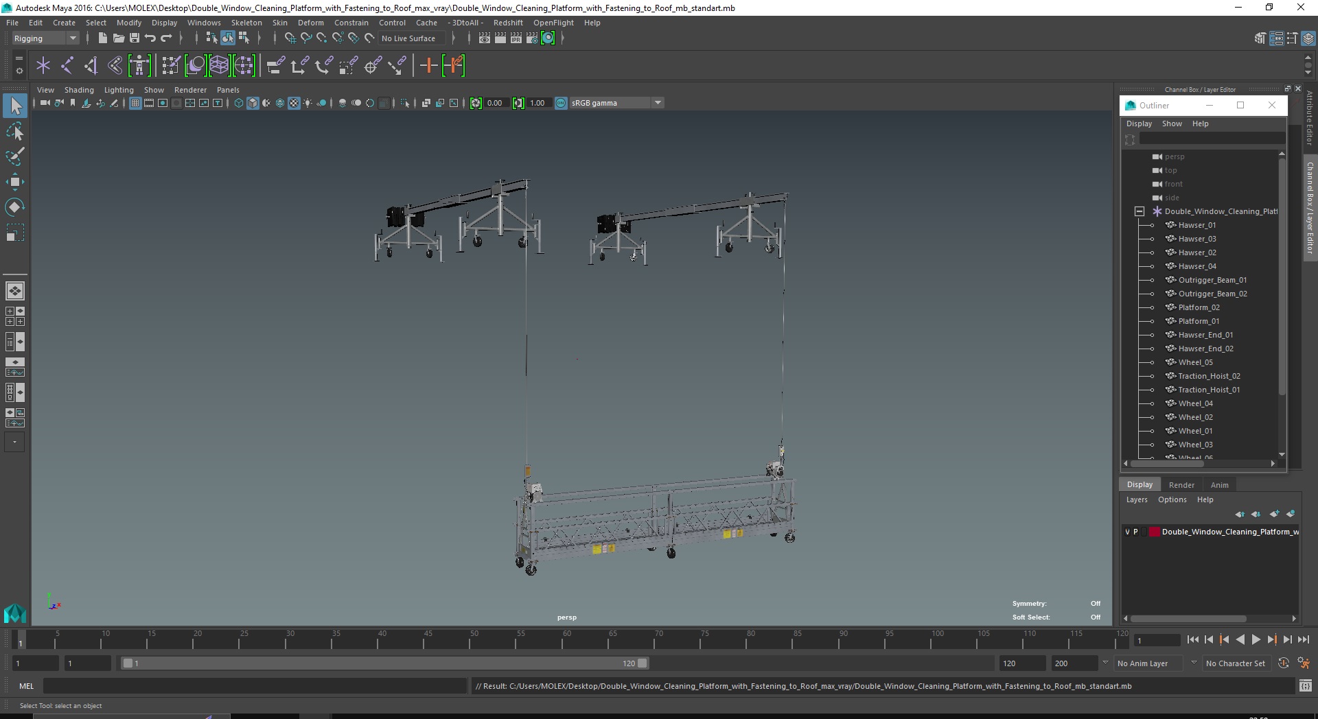 Double Window Cleaning Platform with Fastening to Roof 3D model