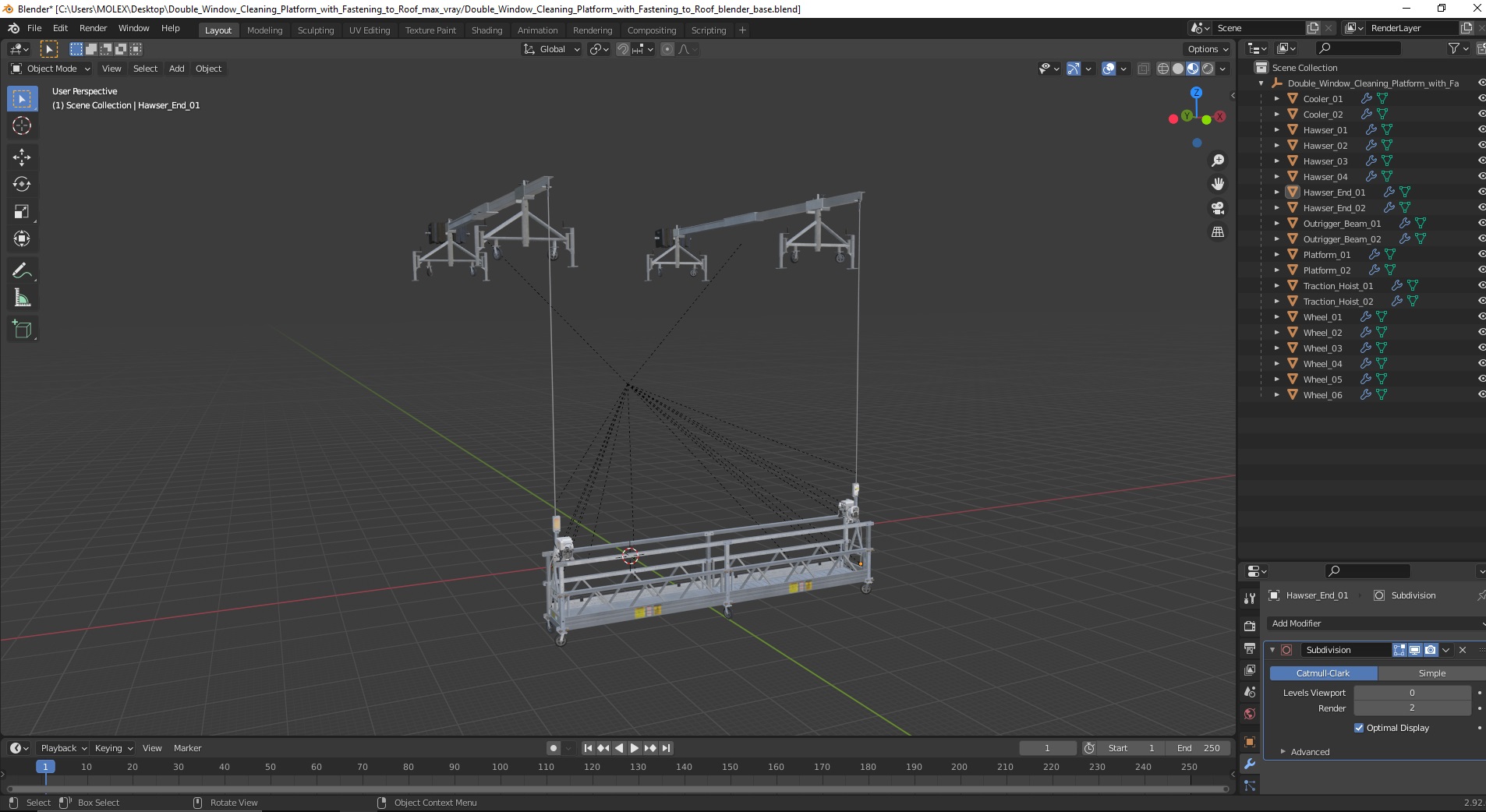 Double Window Cleaning Platform with Fastening to Roof 3D model