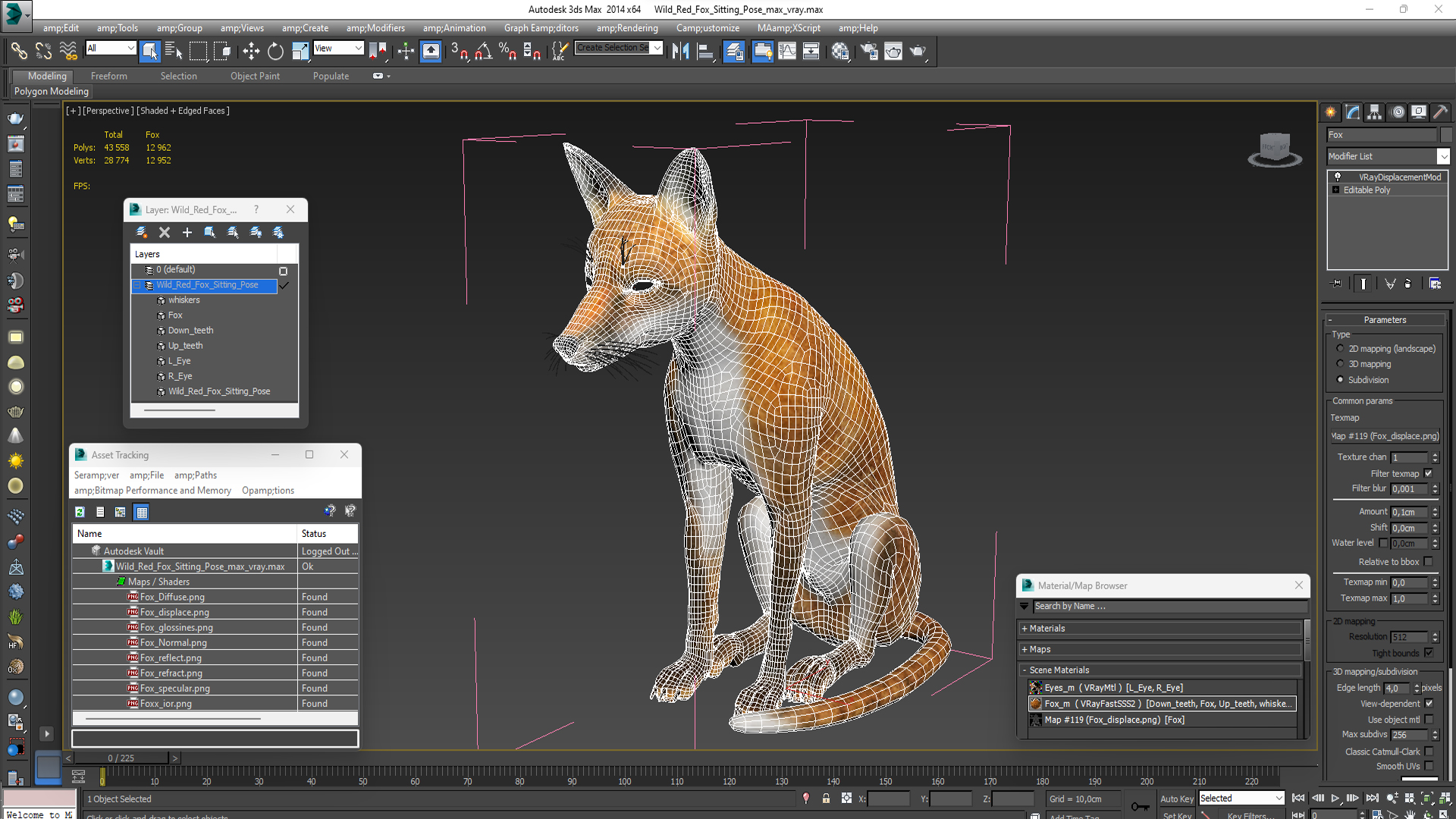 3D model Wild Red Fox Sitting Pose