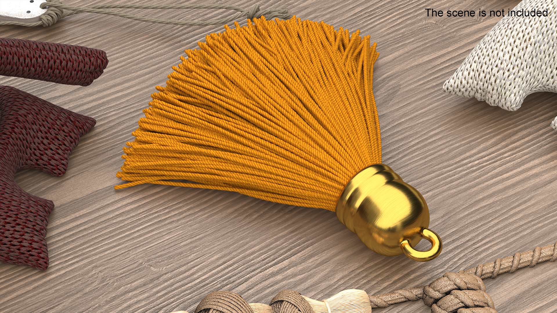 Gold Cap Yellow Yarn Tassel 3D