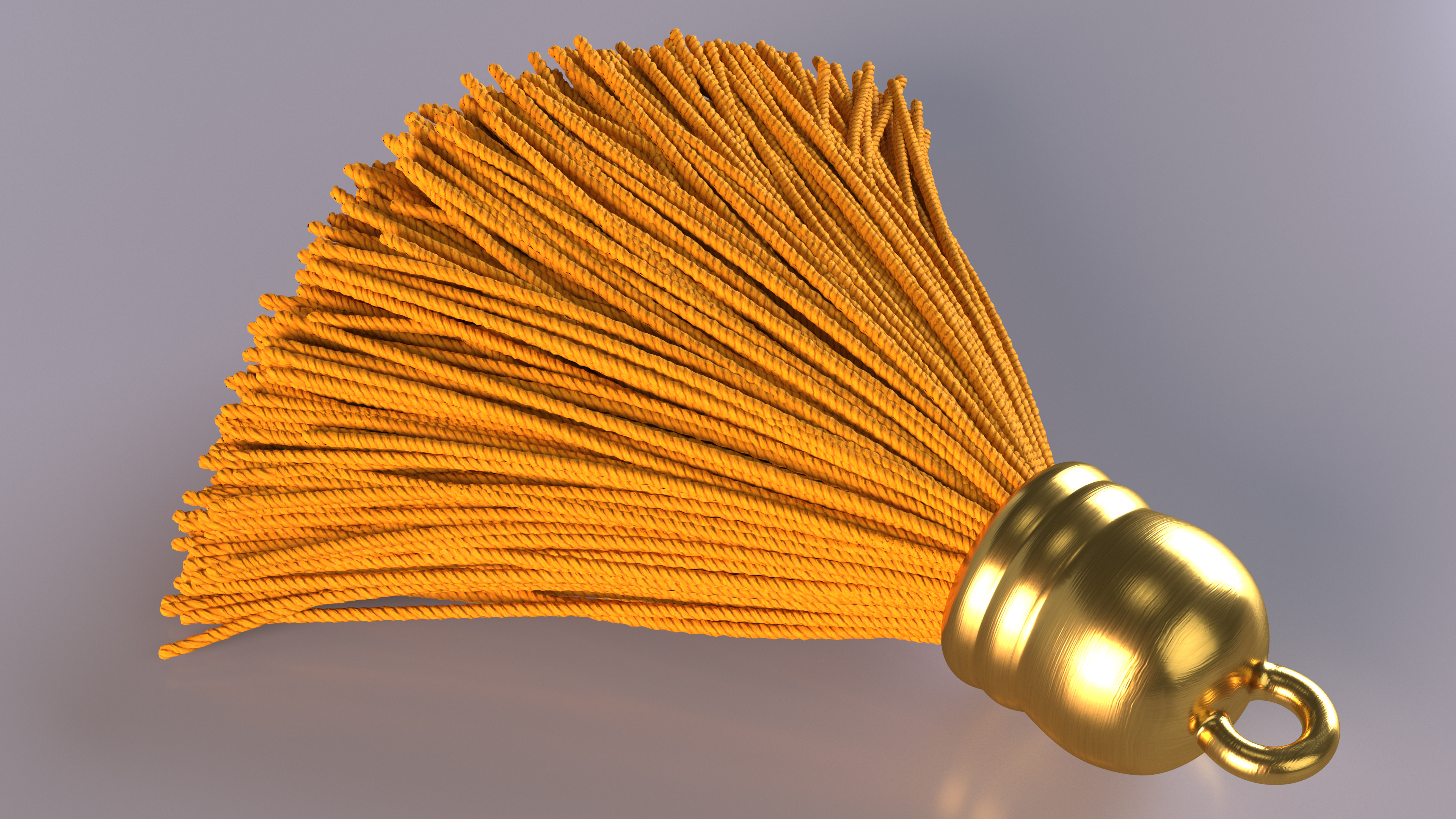 Gold Cap Yellow Yarn Tassel 3D