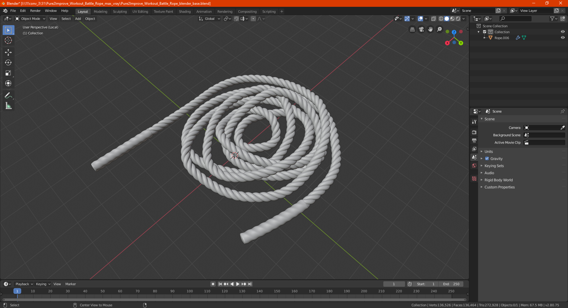 Pure2Improve Workout Battle Rope 3D