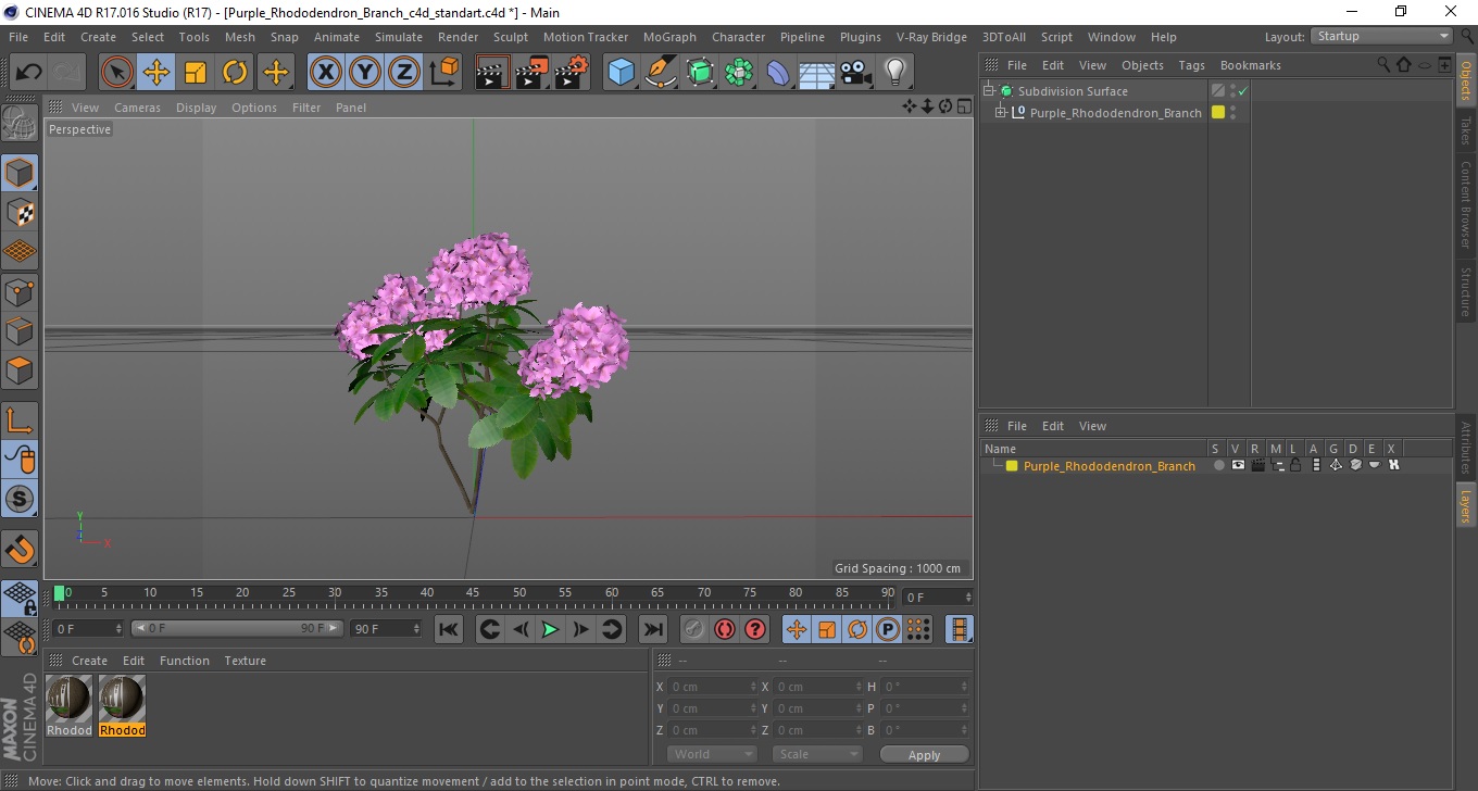 3D Purple Rhododendron Branch