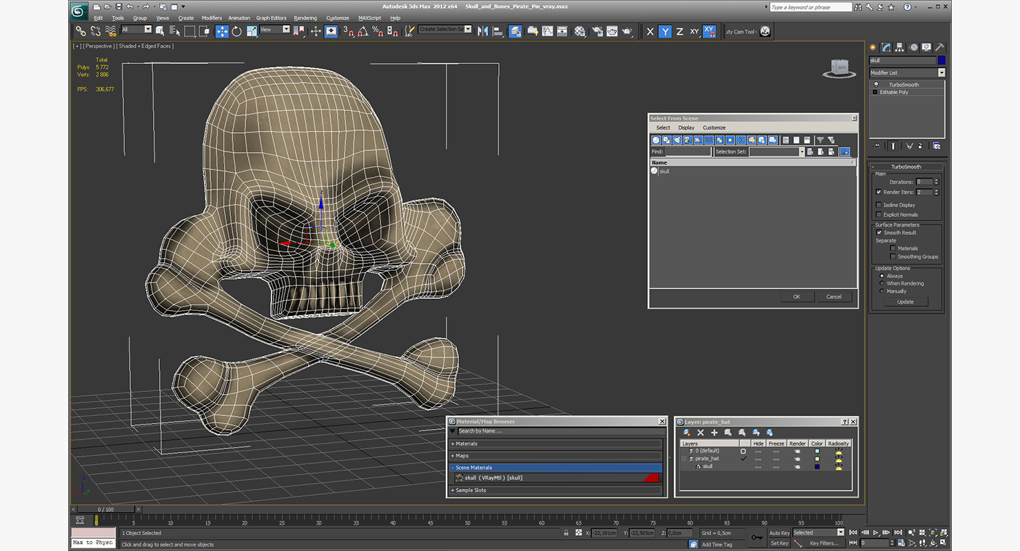 3D Skull and Bones Pirate Pin