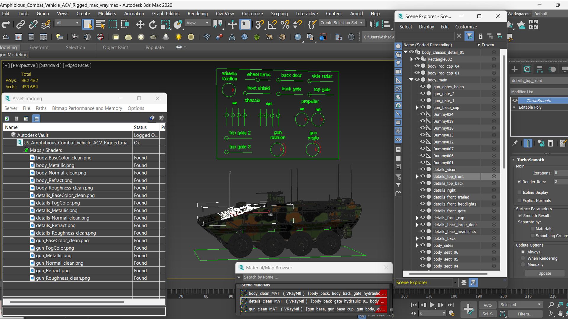 US Amphibious Combat Vehicle ACV Rigged 3D model