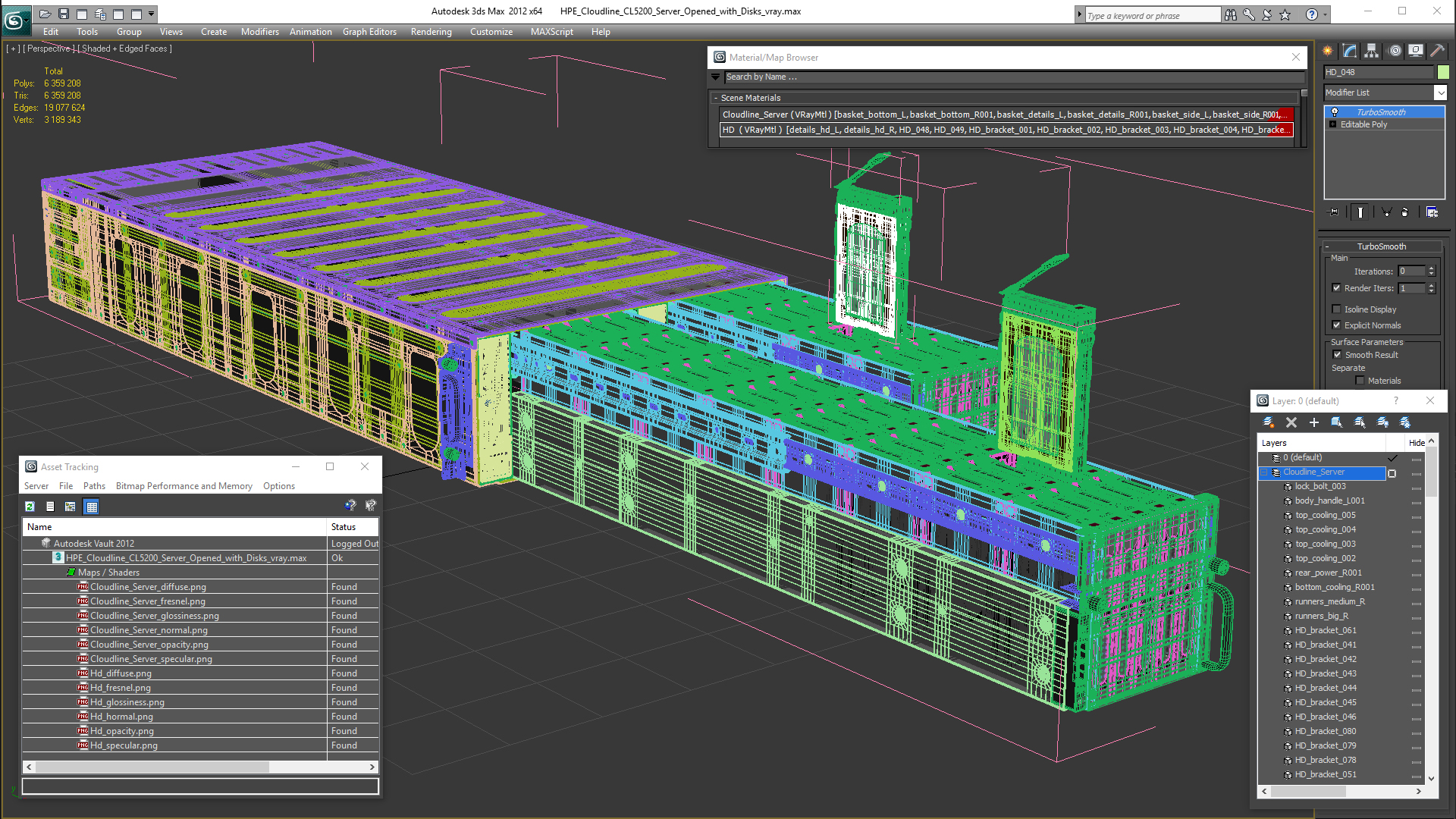 3D model HPE Cloudline CL5200 Server Opened with Disks