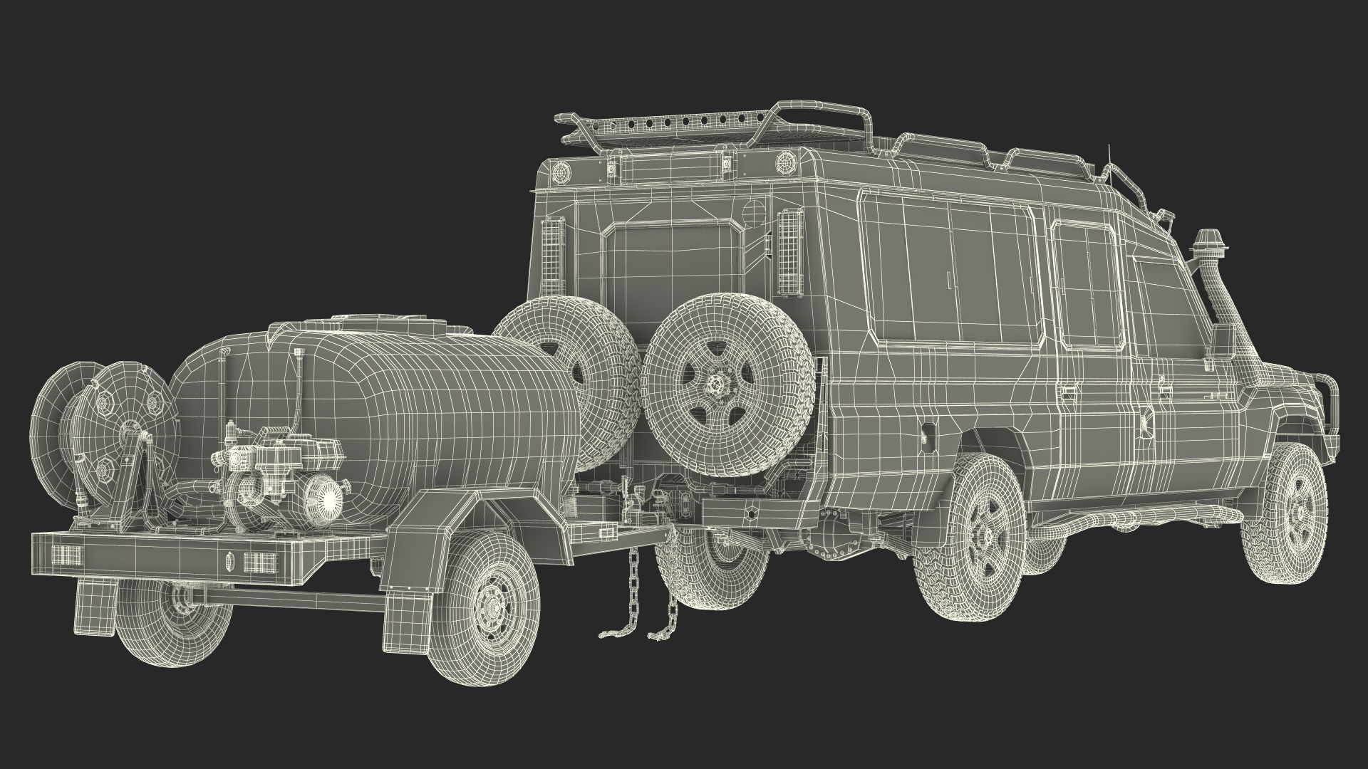 Toyota SUV with Fire Fighting Trailer 3D