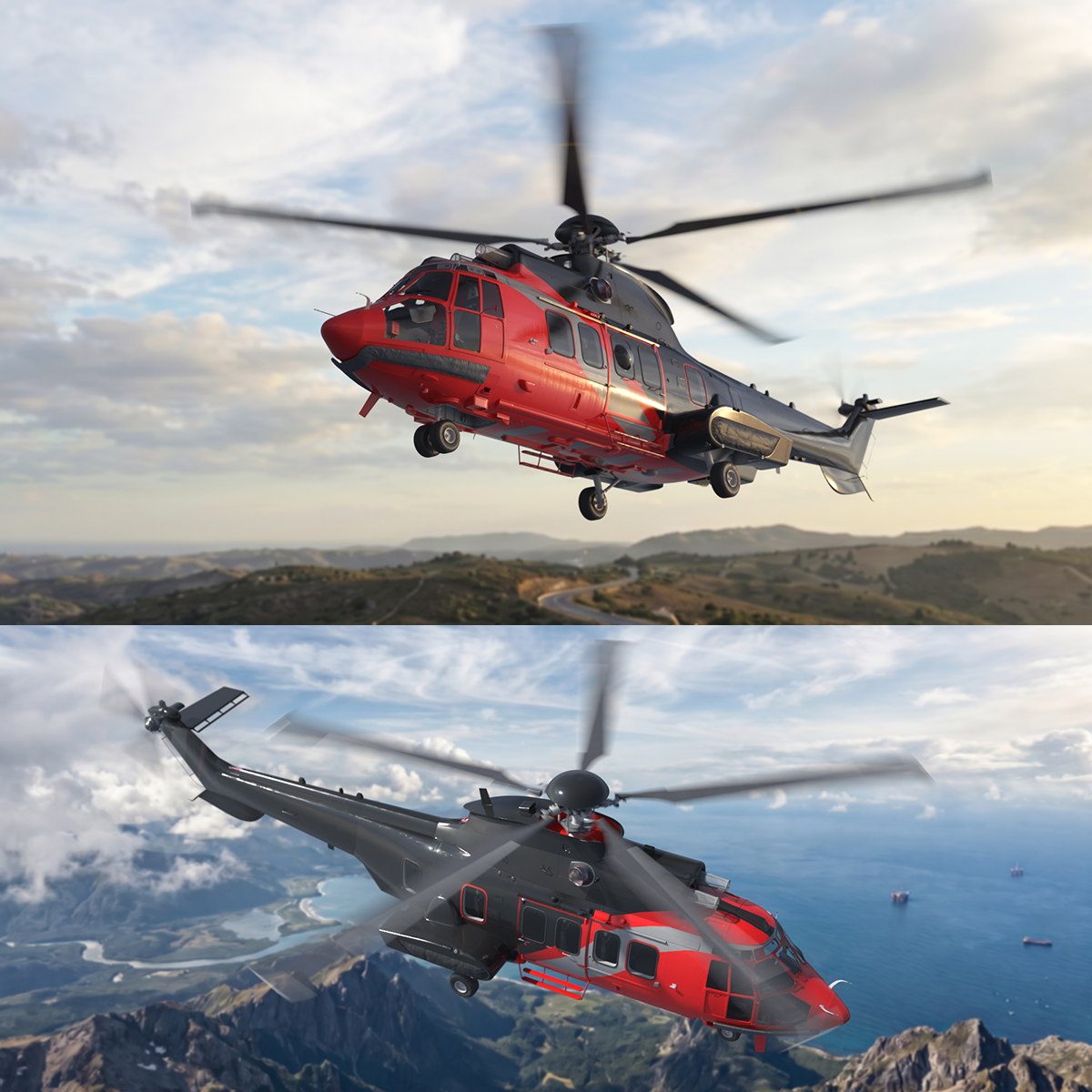 Commercial Passenger Helicopter with Interior 3D model preview