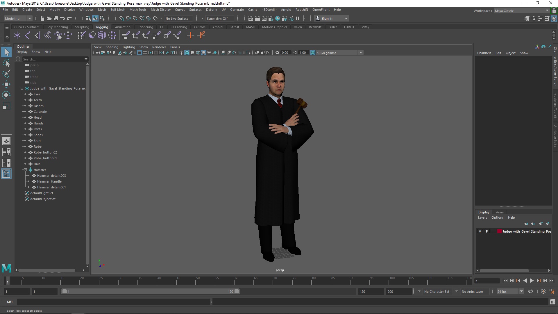 3D model Judge with Gavel Standing Pose