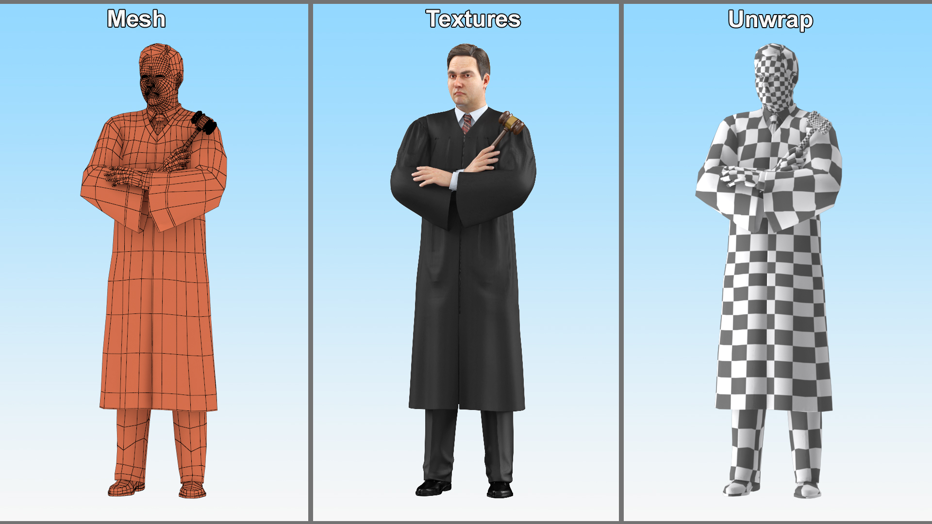 3D model Judge with Gavel Standing Pose