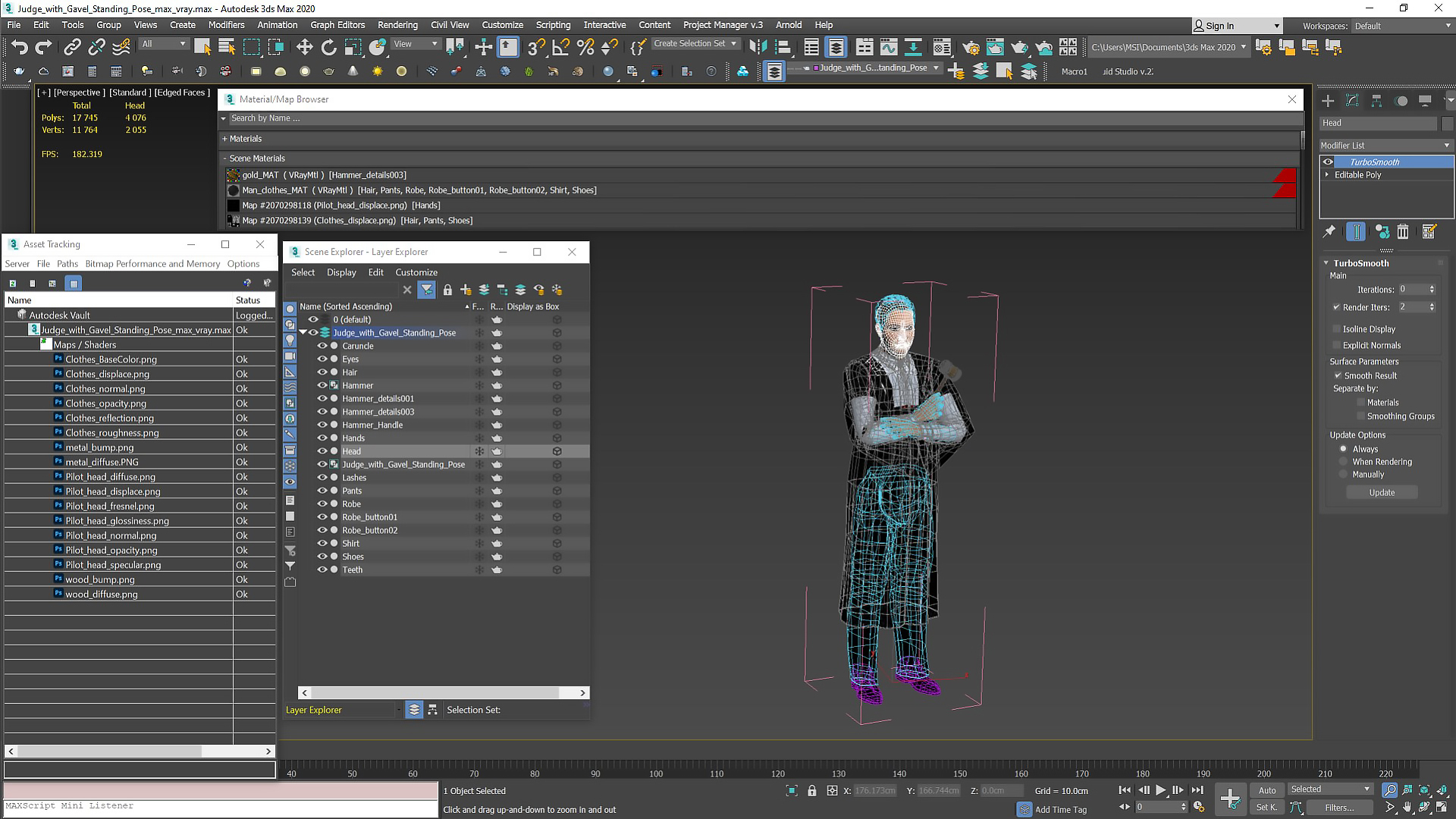 3D model Judge with Gavel Standing Pose
