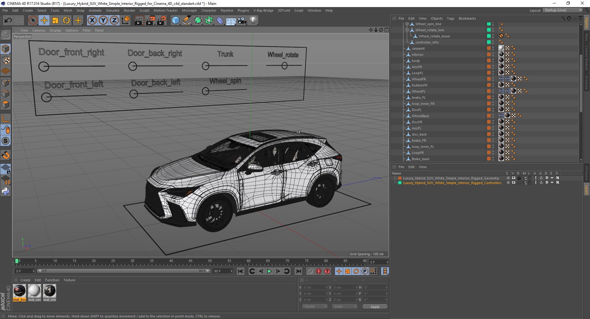 3D model Luxury Hybrid SUV White Simple Interior Rigged for Cinema 4D