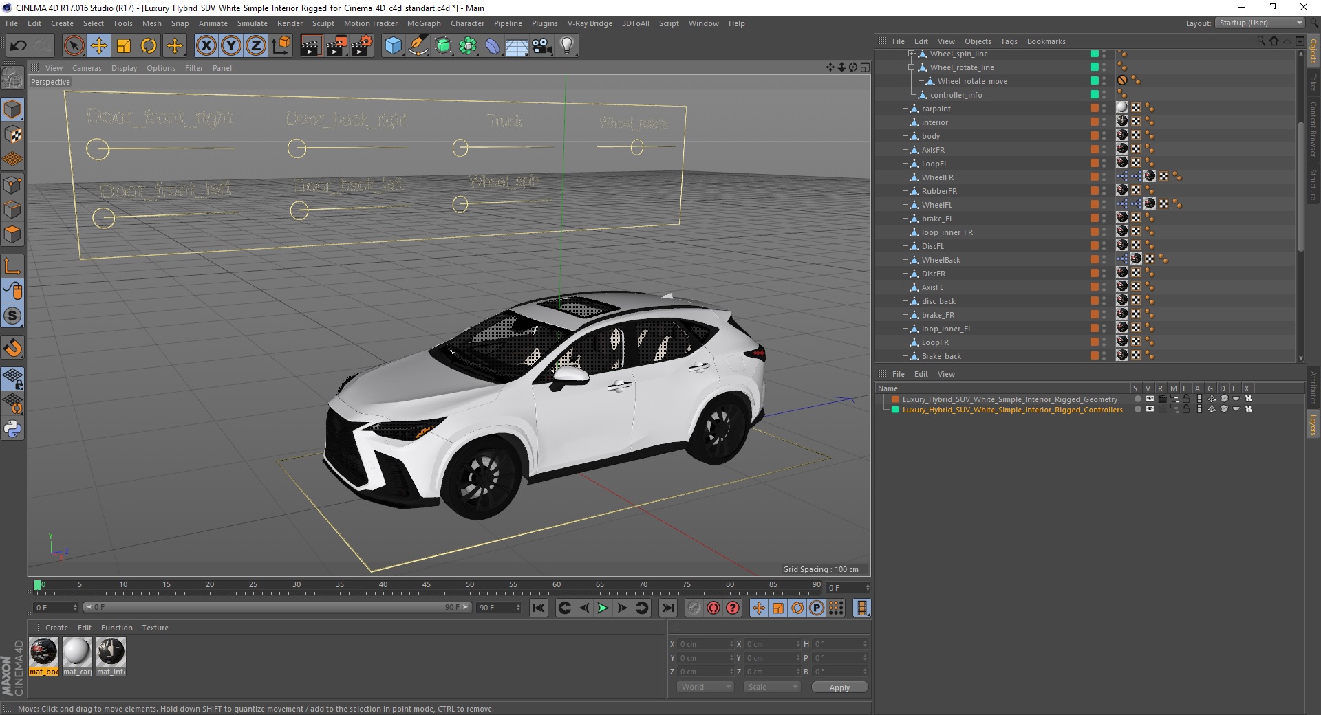 3D model Luxury Hybrid SUV White Simple Interior Rigged for Cinema 4D