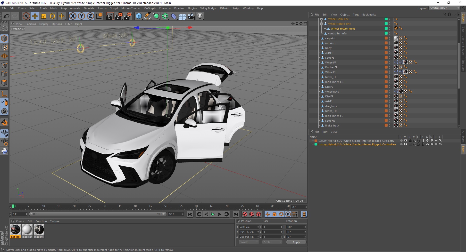 3D model Luxury Hybrid SUV White Simple Interior Rigged for Cinema 4D