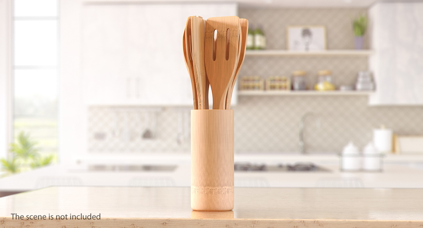 Wooden Spoon Utensil Set 3D model