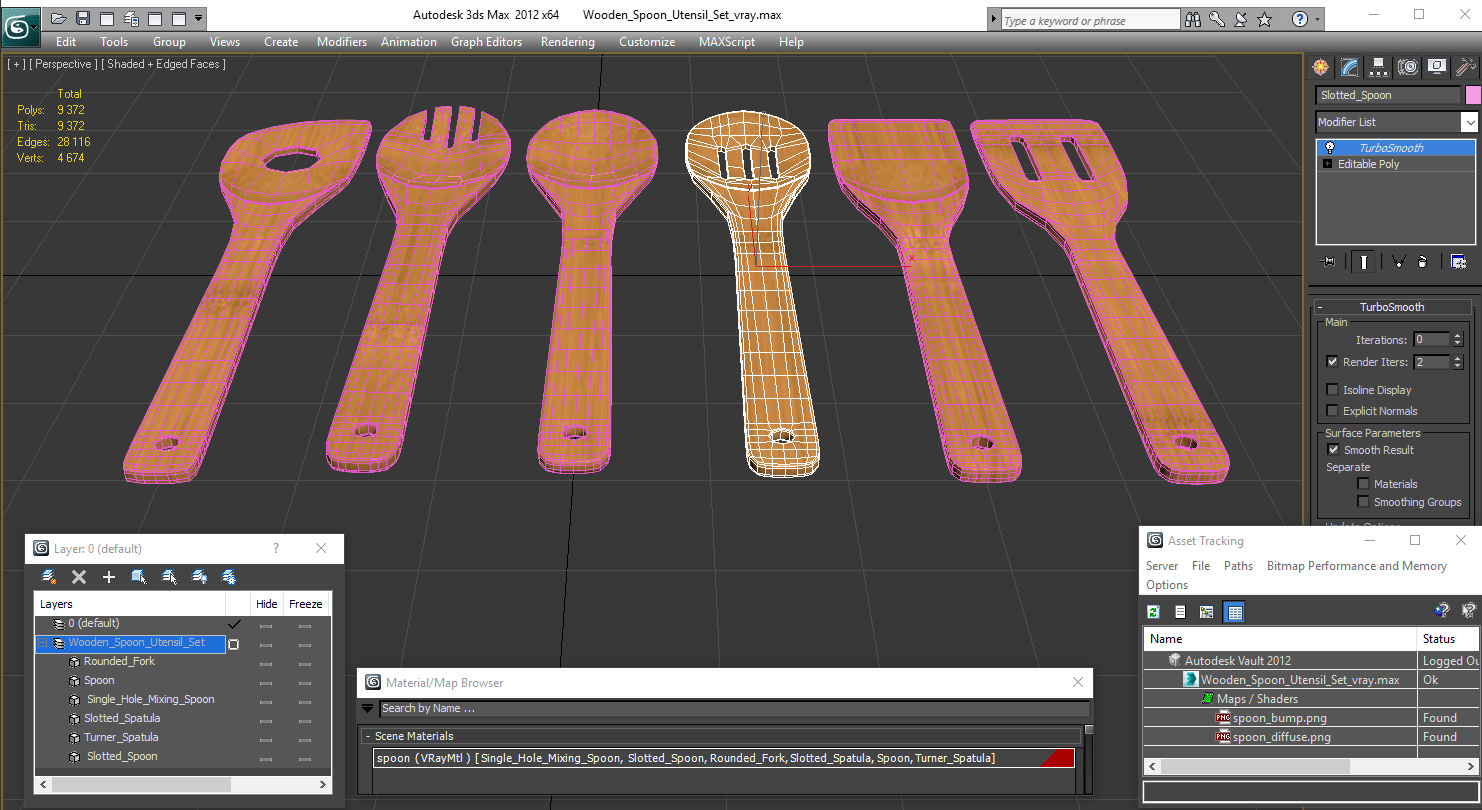 Wooden Spoon Utensil Set 3D model