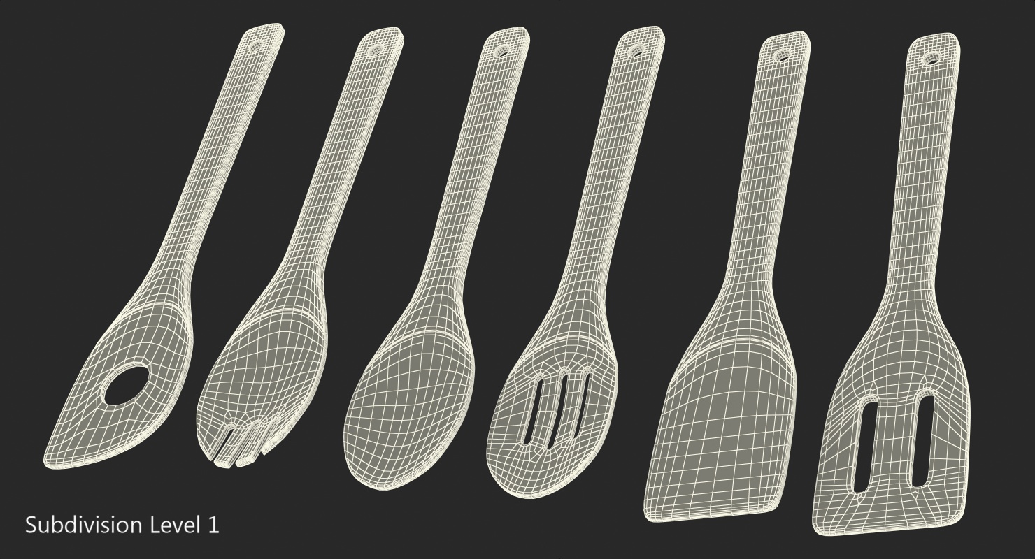 Wooden Spoon Utensil Set 3D model