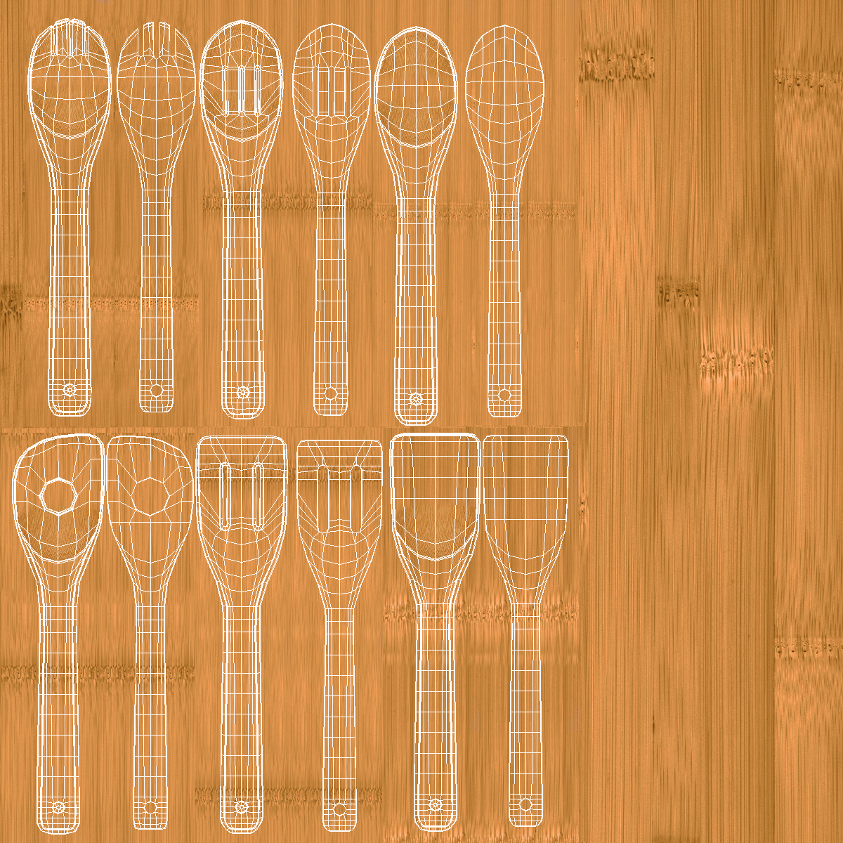 Wooden Spoon Utensil Set 3D model
