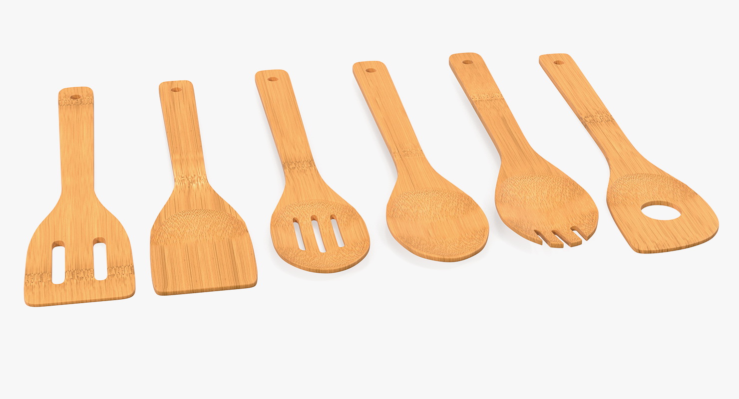 Wooden Spoon Utensil Set 3D model