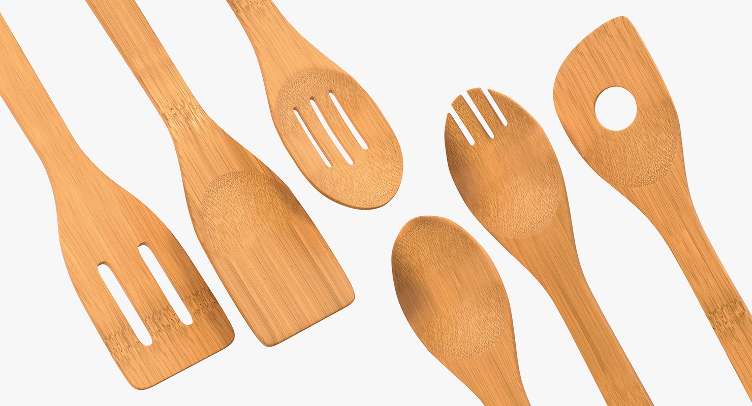 Wooden Spoon Utensil Set 3D model