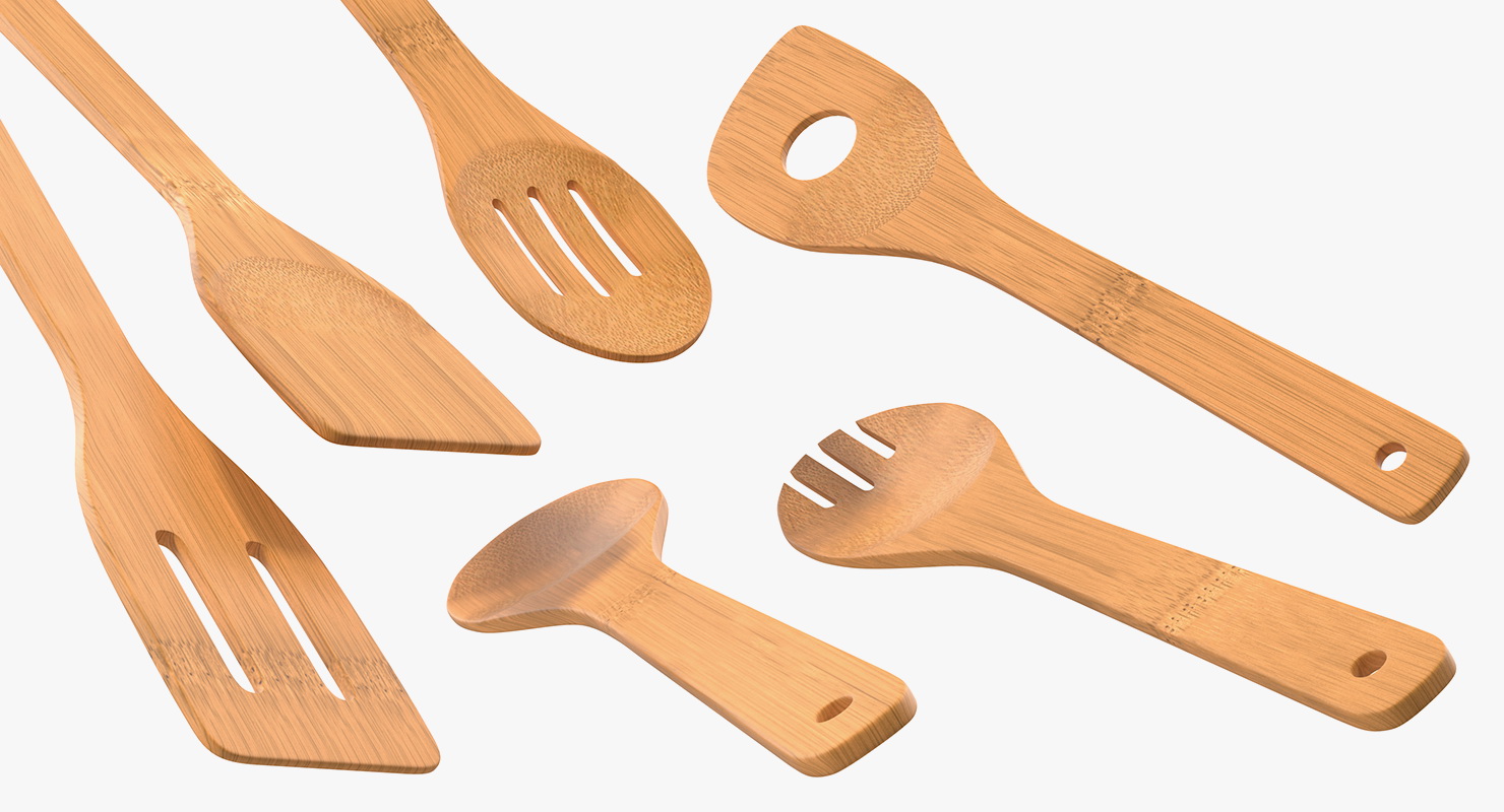 Wooden Spoon Utensil Set 3D model