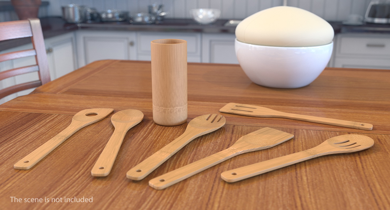 Wooden Spoon Utensil Set 3D model